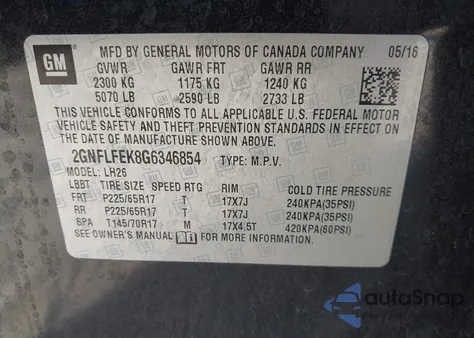 2016 Chevrolet Equinox Lt z USA, uszkodzony, nr VIN 2GNFLFEK8G6346854
